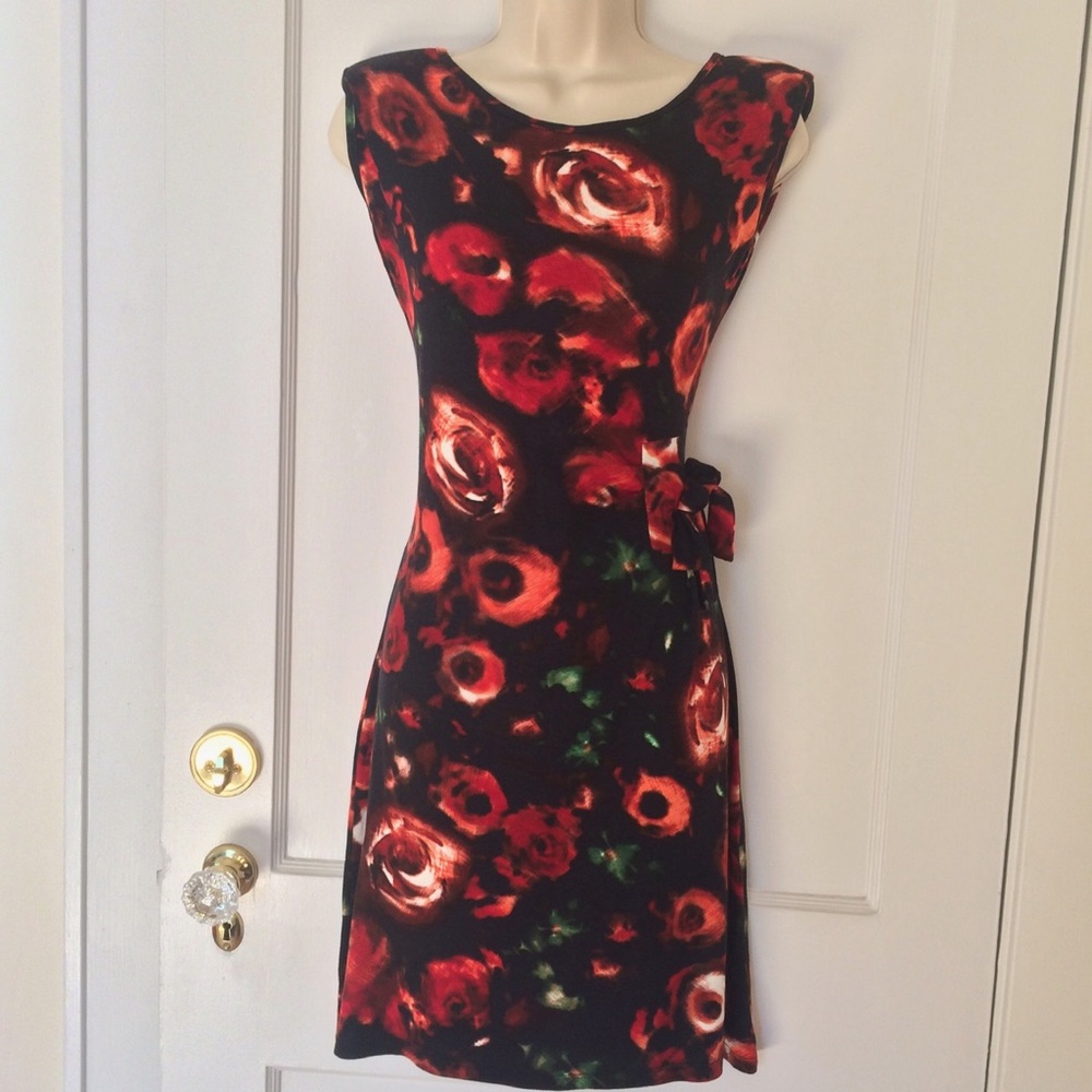 NWT Black Red Floral Dress by French Corner
